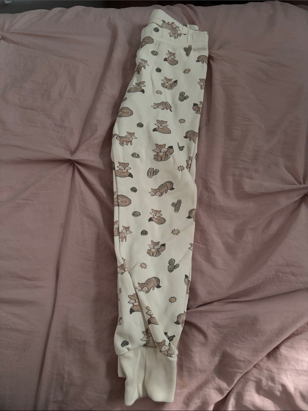 L'ovedbaby Cream Pajama Set with Brown Fox & Green Cactus Print